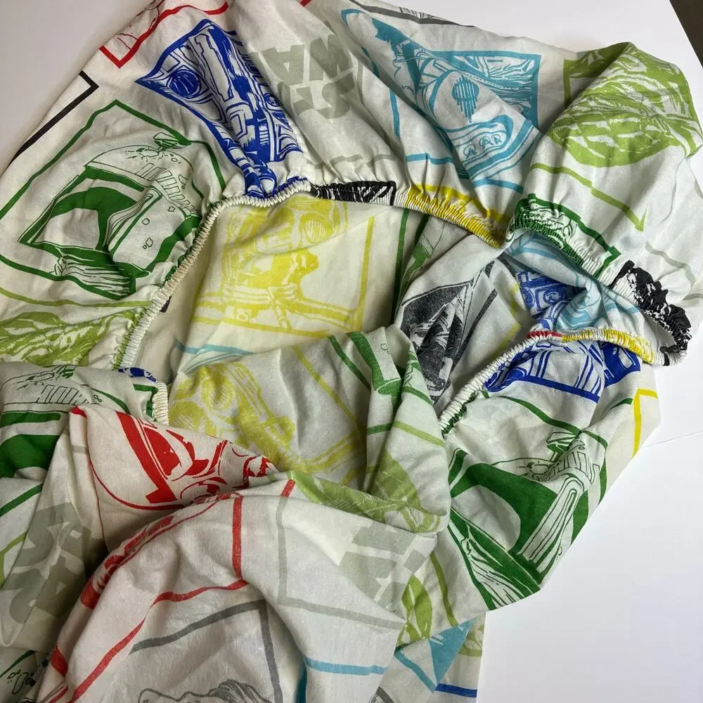 Vintage Star Wars Twin Fitted Sheet Stamps Cotton Blend Darth C-3PO R2D2 Yoda